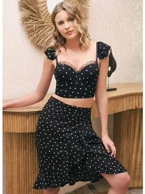 Anıl Dokuma Viskon Balenli Destekli Dolgulu Askıları Çıkabilen Puantiyeli Büstiyer Sütyen ve Yırtmaçlı Kısa Etek Takım Anıl 4227 - Alternatif Görünüm