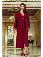 Büyük Beden 6Lı Güpürlü Penye Gelin Çeyiz Seti Perin 130 Bordo görsel 6