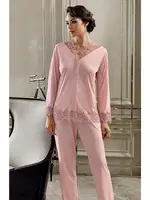 Büyük Beden 6Lı Güpürlü Penye Gelin Çeyiz Seti Perin 130 Pudra görsel 13