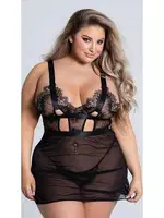 Büyük Beden Göğüs Altı Şeritli Askılı Fantezi Gecelik For Dreams 8302 Siyah