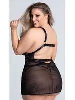 Büyük Beden Göğüs Altı Şeritli Askılı Fantezi Gecelik For Dreams 8302 Siyah detay görünüm