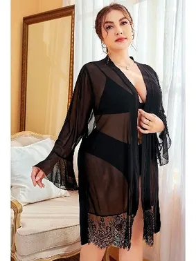 NightLight Büyük Beden Sabahlık Sütyen Külot Takım Nightlight 3430