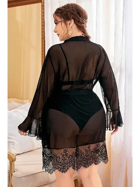 NightLight Büyük Beden Sabahlık Sütyen Külot Takım Nightlight 3430 - Alternatif Görünüm