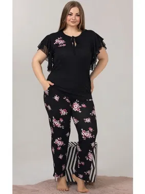 Lady Büyük Beden Siyah Battal Pijama Takım Lady 10852 - Alternatif Görünüm