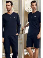 Capsella Erkek 5Li Pijama Robdöşambır Damat Çeyiz Seti Perin 1090 Lacivert görsel 5