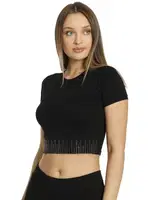 Crop Fit Kısa Kollu Taşlı T-Shirt Dono 2212T Siyah
