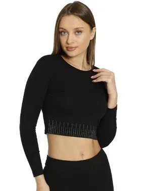 Dono Crop Top Uzun Kol Taşlı T-Shirt Dono 2218T