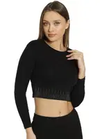 Crop Top Uzun Kol Taşlı T-Shirt Dono 2218T Siyah