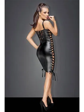 For Dreams Dantel Detaylı Fantazi Siyah Deri Elbise Dreams 8282 - Alternatif Görünüm
