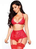 Dantelli Fantezi Jartiyer Sütyen Takım NightLight 3380 Kırmızı