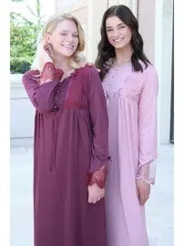 Akbeniz Kolları Dantelli Lohusa Gecelik Bone 5520