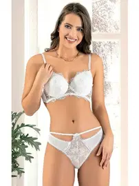 Lemariz Dantelli Push-Up Transparan Beyaz Sütyen Külot Takım Lemariz 6610