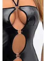 Deri Fantezi Mini Elbise Phevos 011-008029 Siyah görsel 4