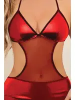 Deri Sırt Dekolteli Tül Detaylı Fantezi Mini Elbise Phevos 011-008043 Kırmızı farklı açı