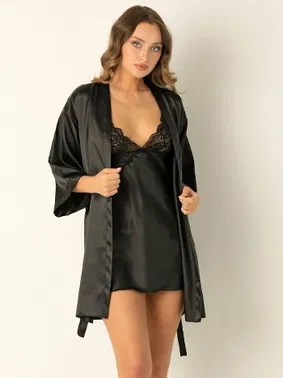 DOREMI DoReMi Saten Mini Kuşaklı Sabahlık - Alternatif Görünüm