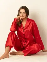 DoReMi Uzun Kollu Saten Pijama Takımı Kırmızı