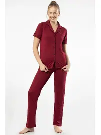 Türen Kısa Kollu Gömlek Yaka Kadın Pijama Takımı Türen 3368