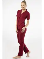 Kısa Kollu Gömlek Yaka Kadın Pijama Takımı Türen 3368 Bordo detay görünüm