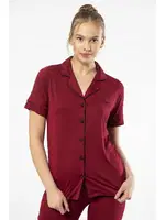 Kısa Kollu Gömlek Yaka Kadın Pijama Takımı Türen 3368 Bordo farklı açı