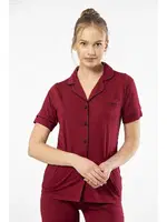 Kısa Kollu Gömlek Yaka Kadın Pijama Takımı Türen 3368 Bordo görsel 4
