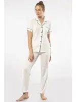 Gömlek Yaka Kısa Kollu Kadın Pijama Takımı Türen 3368 Ekru