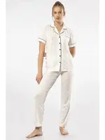 Gömlek Yaka Kısa Kollu Kadın Pijama Takımı Türen 3368 Ekru detay görünüm