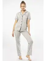 Gri Kısa Kollu Gömlek Yaka Kadın Pijama Takımı Türen 3368 Gri