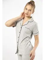 Gri Kısa Kollu Gömlek Yaka Kadın Pijama Takımı Türen 3368 Gri detay görünüm