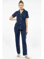 Lacivert Kısa Kollu Gömlek Yaka Kadın Pijama Takımı Türen 3368 Lacivert detay görünüm