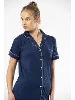 Lacivert Kısa Kollu Gömlek Yaka Kadın Pijama Takımı Türen 3368 Lacivert farklı açı