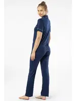Lacivert Kısa Kollu Gömlek Yaka Kadın Pijama Takımı Türen 3368 Lacivert görsel 4