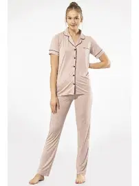 Türen Kısa Kollu Gömlek Yaka Kadın Pijama Takımı Türen 3368