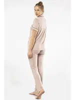 Kısa Kollu Gömlek Yaka Kadın Pijama Takımı Türen 3368 Pudra farklı açı