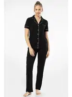 Düğmeli Kısa Kollu Gömlek Yaka Kadın Pijama Takımı Türen 3368 Siyah