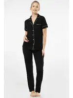 Düğmeli Kısa Kollu Gömlek Yaka Kadın Pijama Takımı Türen 3368 Siyah farklı açı