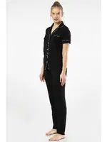 Düğmeli Kısa Kollu Gömlek Yaka Kadın Pijama Takımı Türen 3368 Siyah görsel 4