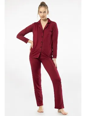 Türen Gömlek Yaka Düğmeli Uzun Kollu Kadın Pijama Takım Türen 3365
