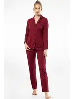 Gömlek Yaka Düğmeli Uzun Kollu Kadın Pijama Takım Türen 3365 Bordo farklı açı