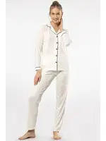 Gömlek Yaka Uzun Kollu Kadın Pijama Takım Türen 3365 Ekru