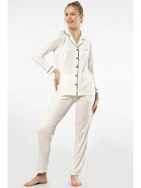 Türen Gömlek Yaka Uzun Kollu Kadın Pijama Takım Türen 3365 - Alternatif Görünüm