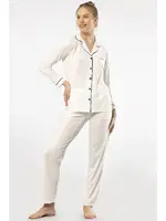 Gömlek Yaka Uzun Kollu Kadın Pijama Takım Türen 3365 Ekru detay görünüm