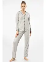 Gri Gömlek Yaka Uzun Kollu Kadın Pijama Takım Türen 3365 Gri