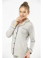 Gri Gömlek Yaka Uzun Kollu Kadın Pijama Takım Türen 3365 Gri farklı açı