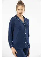 Lacivert Düğmeli Gömlek Yaka Uzun Kollu Kadın Pijama Takım Türen Türen 3365 Lacivert farklı açı