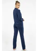 Lacivert Düğmeli Gömlek Yaka Uzun Kollu Kadın Pijama Takım Türen Türen 3365 Lacivert görsel 4