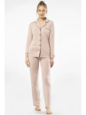 Türen Düğmeli Gömlek Yaka Uzun Kollu Kadın Pijama Takım Türen Türen 3365 - Alternatif Görünüm