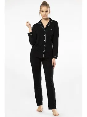 Türen Önden Düğmeli Gömlek Yaka Uzun Kollu Kadın Pijama Takım Türen 3365 - Alternatif Görünüm