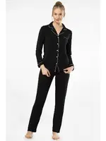 Önden Düğmeli Gömlek Yaka Uzun Kollu Kadın Pijama Takım Türen 3365 görsel 4