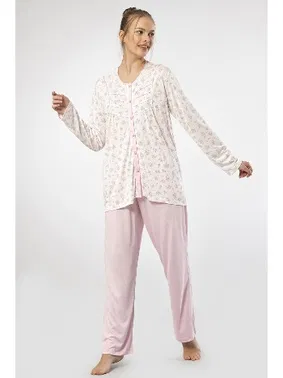 Türen Düğmeli Empirme Battal Uzun Kollu Kadın Pijama Takım Türen 3367 - Alternatif Görünüm