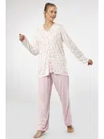 Düğmeli Empirme Battal Uzun Kollu Kadın Pijama Takım Türen 3367 Pembe detay görünüm